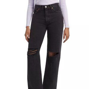 Redone High Rise Distressed Jean Washed Black Rip Size 30